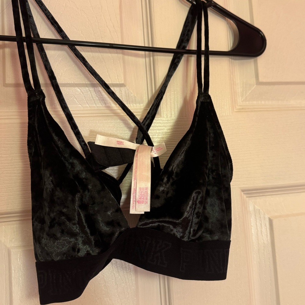 PINK black velvet bralette